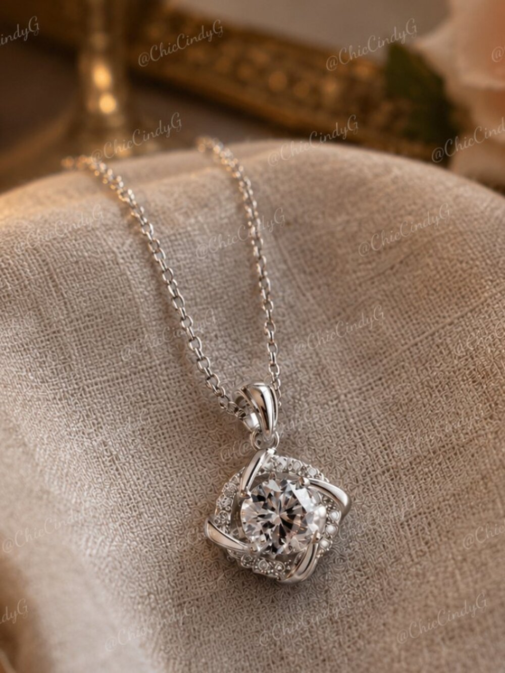 1 Carat Windmill Moissanite Halo 925 Sterling Silver Pendant Necklace - Picture 2 of 5